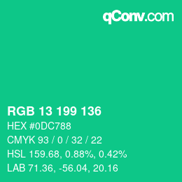 カラーコード: RGB 13 199 136 | qconv.com