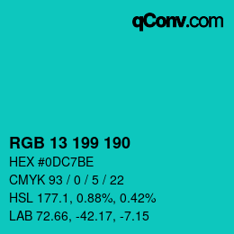 カラーコード: RGB 13 199 190 | qconv.com