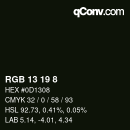 Color code: RGB 13 19 8 | qconv.com