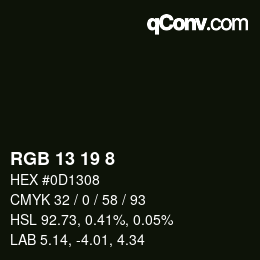 カラーコード: RGB 13 19 8 | qconv.com