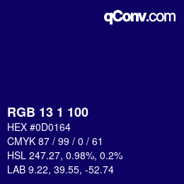 Color code: RGB 13 1 100 | qconv.com