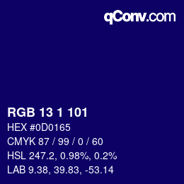 Color code: RGB 13 1 101 | qconv.com