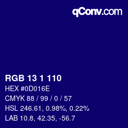 Color code: RGB 13 1 110 | qconv.com
