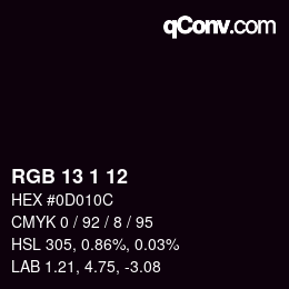 カラーコード: RGB 13 1 12 | qconv.com