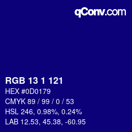 Color code: RGB 13 1 121 | qconv.com