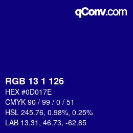 カラーコード: RGB 13 1 126 | qconv.com