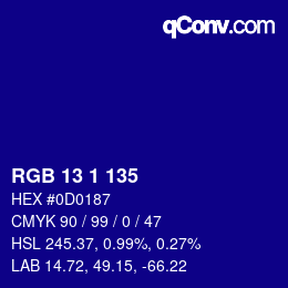 Color code: RGB 13 1 135 | qconv.com