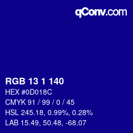 Color code: RGB 13 1 140 | qconv.com