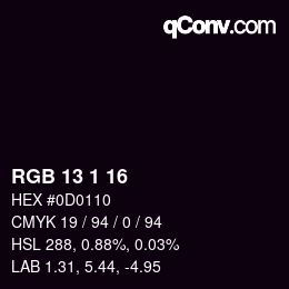 Color code: RGB 13 1 16 | qconv.com