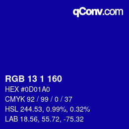 Color code: RGB 13 1 160 | qconv.com