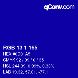 Color code: RGB 13 1 165 | qconv.com