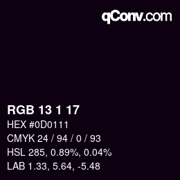 カラーコード: RGB 13 1 17 | qconv.com