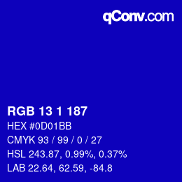 カラーコード: RGB 13 1 187 | qconv.com