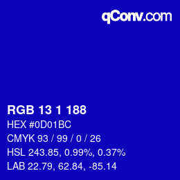 Farbcode: RGB 13 1 188 | qconv.com