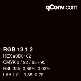 カラーコード: RGB 13 1 2 | qconv.com