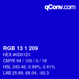 カラーコード: RGB 13 1 209 | qconv.com