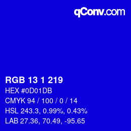 カラーコード: RGB 13 1 219 | qconv.com