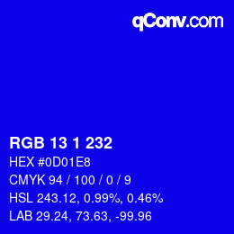 Color code: RGB 13 1 232 | qconv.com