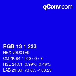 Farbcode: RGB 13 1 233 | qconv.com