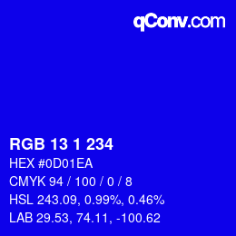 カラーコード: RGB 13 1 234 | qconv.com