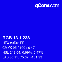 Farbcode: RGB 13 1 238 | qconv.com