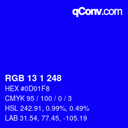 Color code: RGB 13 1 248 | qconv.com