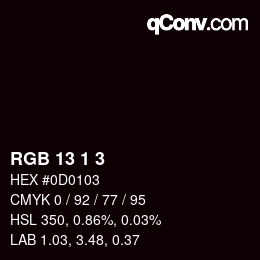 カラーコード: RGB 13 1 3 | qconv.com