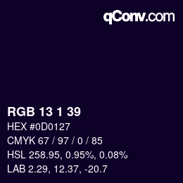 カラーコード: RGB 13 1 39 | qconv.com