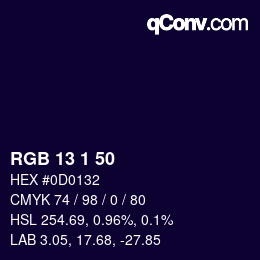 カラーコード: RGB 13 1 50 | qconv.com