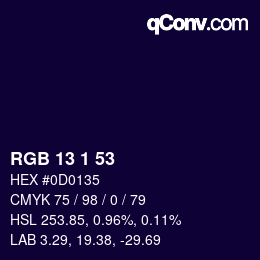 カラーコード: RGB 13 1 53 | qconv.com