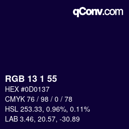 颜色代码: RGB 13 1 55 | qconv.com