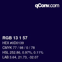 カラーコード: RGB 13 1 57 | qconv.com