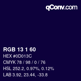 Color code: RGB 13 1 60 | qconv.com