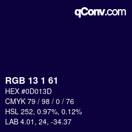 カラーコード: RGB 13 1 61 | qconv.com
