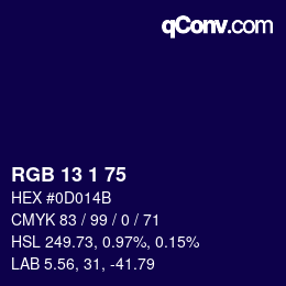 Color code: RGB 13 1 75 | qconv.com