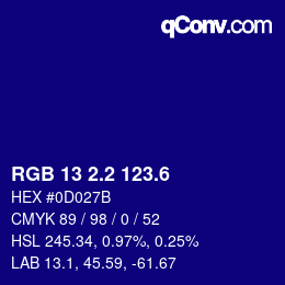 カラーコード: RGB 13 2.2 123.6 | qconv.com