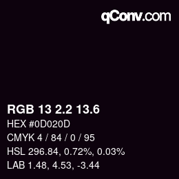 カラーコード: RGB 13 2.2 13.6 | qconv.com