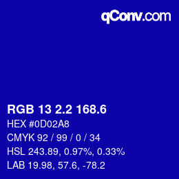 カラーコード: RGB 13 2.2 168.6 | qconv.com