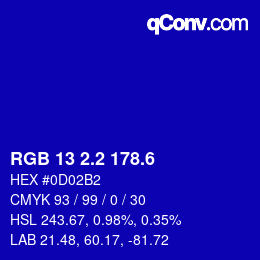 カラーコード: RGB 13 2.2 178.6 | qconv.com