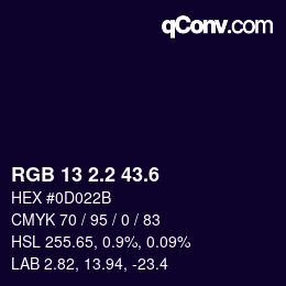 カラーコード: RGB 13 2.2 43.6 | qconv.com