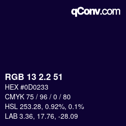 カラーコード: RGB 13 2.2 51 | qconv.com