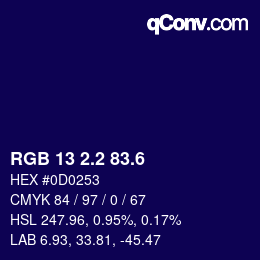 カラーコード: RGB 13 2.2 83.6 | qconv.com