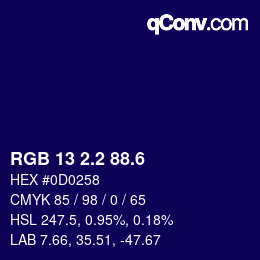 カラーコード: RGB 13 2.2 88.6 | qconv.com