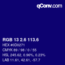 カラーコード: RGB 13 2.6 113.6 | qconv.com