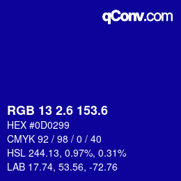 カラーコード: RGB 13 2.6 153.6 | qconv.com