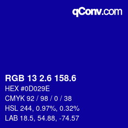 カラーコード: RGB 13 2.6 158.6 | qconv.com