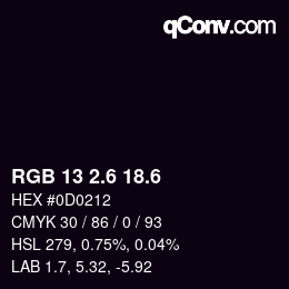カラーコード: RGB 13 2.6 18.6 | qconv.com