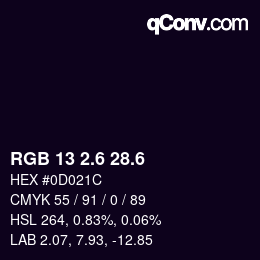 カラーコード: RGB 13 2.6 28.6 | qconv.com