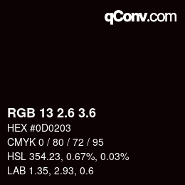 カラーコード: RGB 13 2.6 3.6 | qconv.com