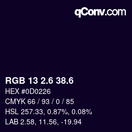 カラーコード: RGB 13 2.6 38.6 | qconv.com